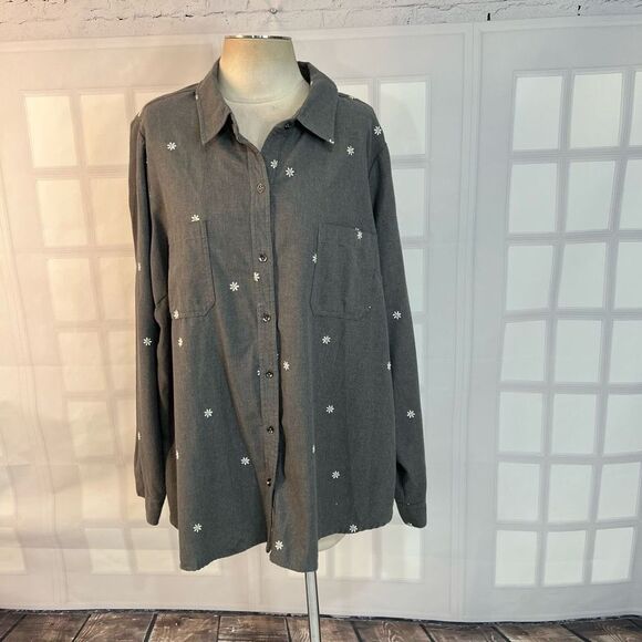 Torrid Taylor Cotton Embroidered daisy Button-Front Shirt size 3x - Picture 2 of 11